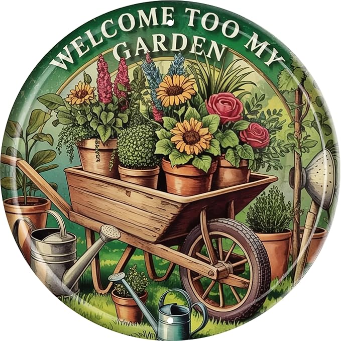 CSWLJS Welcome Too My Garden Farm Farmhouse Metal Tin Sign 8x8 In Durable Indoor/Outdoor Gift Vintage Wall Art Decor
