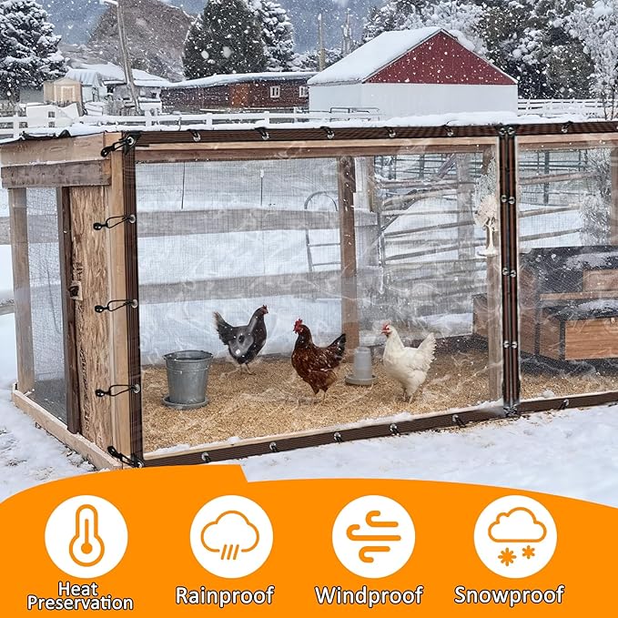 3.3 x 10 FT Waterproof Chicken Coop Cover for Winter, Durable Easy Install Chicken Run Tarp with Rope & Cable Tie, Chicken Coop Insulation Windproof Winterizing Cover for Large Cage Walk-in Run