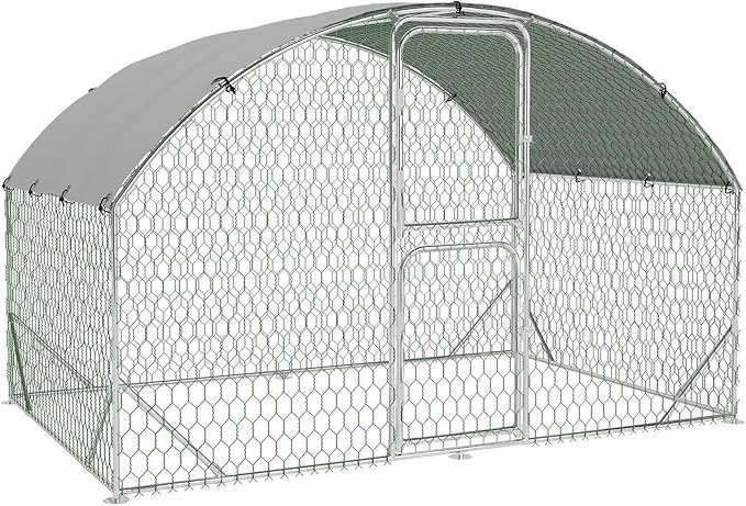 Large Metal Chicken Coop, Walk-in Poultry Cage, Chicken Run Pen House with Reinforcement & Waterproof & Anti-Ultraviolet Cover Chicken Coop Run with Double Lockable Doors for Outdoor 9.8 x 6.5X 6.5ft
