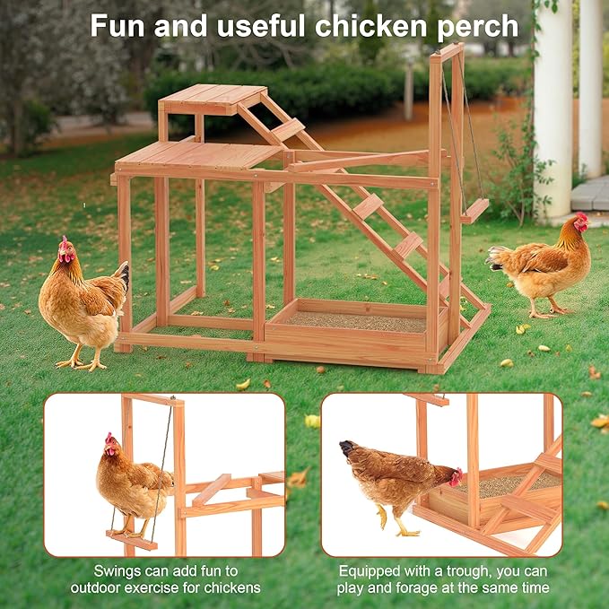 Chicken Perch Chicken Toys for Coops with Bird Swing, Ramp, Platform, Food Storage Easy to Clean, Suitable for coop Backyard Farms 34.5" x 27.5" x 31.5"