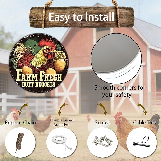 Vintage Chicken Coop Metal Tin Sign Rustic Farm Fresh Eggs Wall Art Antique Farmhouse Kitchen Decor Outdoor Garden Plaque Retro Ornament 12 Inch