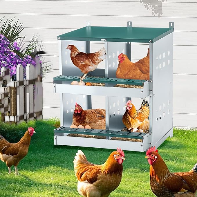 Metal Wall Mount Chicken Nesting Boxes with 4 Compartments for Various Chicken Breeds - Durable Egg Laying Box for Coop