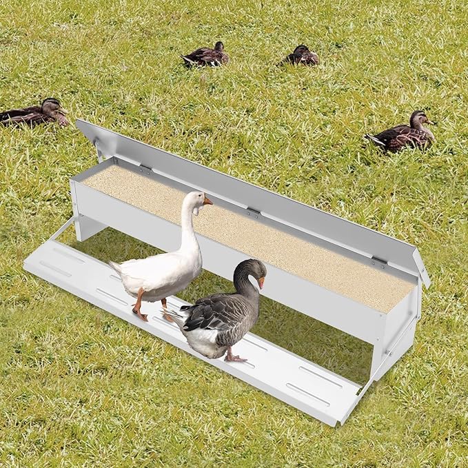 Automatic Galvanized Chicken Feeder, 22LBS Large Capacity Poultry Feeders Treadle Metal Treadle Feeder with Treads Non-Slip Grooves for Chickens Bantams Poultry Pheasants