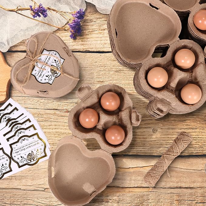 30PCS Heart Shaped Egg Carton, Heart Egg Cartons, 3 Count Natural Paper Pulp Easter Eggs Cartons with Jute Rope, Reusable Cardboard Storage Baskets for Easter Holiday Gifts