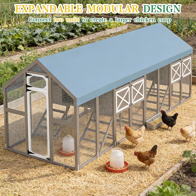 Large Wooden Chicken Coop, Walk-in Chicken Run with Waterproof Cover, Large Poultry Cage for Yard Farm Backyard Hen House, Duck Coop and Rabbit Run with Nesting Boxes, for 8–12 Chickens