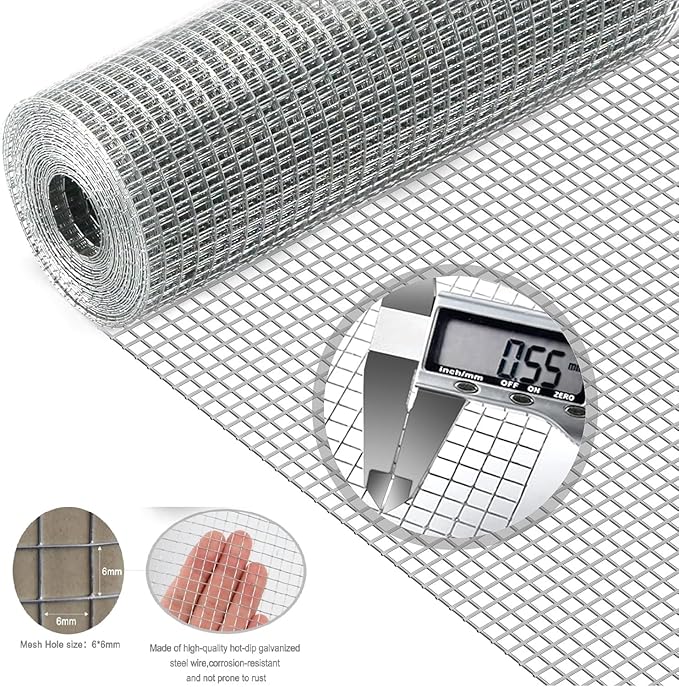 Hardware Cloth 1/4inch 15inx15ft 23 Gauge,Double-Layer Hot-Dip Galvanizing After Welding,Chicken Wire Netting Garden Wire Fencing Rabbit Snake Fence Chicken Coop Plant Supports
