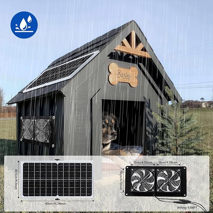 SUNYIMA Solar Powered Fan,15W Waterproof Solar Dual Exhaust fan with 9.84Ft On/Off Cable for Small Chicken Coops, Sheds, Pet Houses, Outdoor Greenhouse Air Circulation