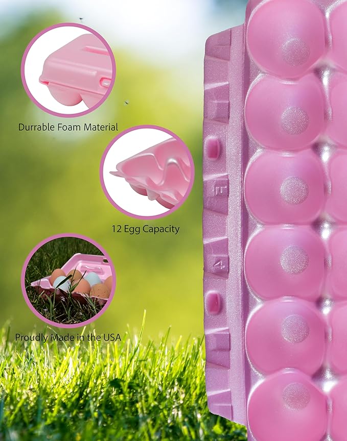 Foam Egg Cartons 25 Pack – Pink – Made in USA – Reusable 12-Egg Cartons for Chicken Eggs