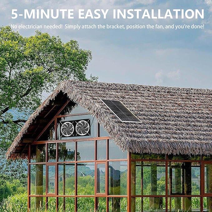 Solar Exhaust Fan, 15W Powerful Solar Fan for Chicken Coop, Easy Installation, Weatherproof, Ventilate Your Chicken Coop Shed Greenhouse Dog House with Zero Electricity Cost
