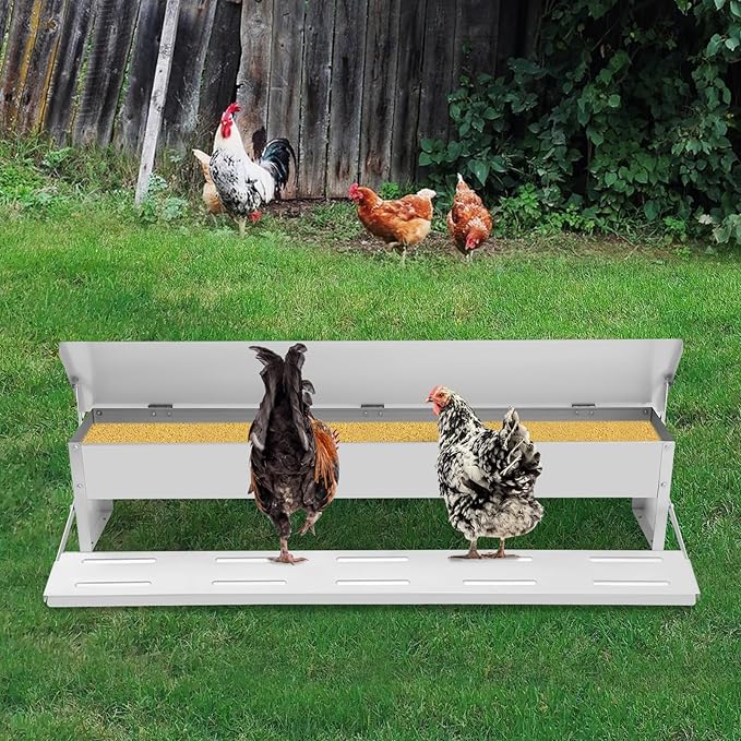 22lbs Automatic Chicken Feeder Large Capacity Poultry Feeders Treadle Galvanized Chicken Feeder with Weatherproof Lid for Chickens, Ducks, Geese