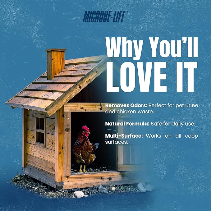 MICROBE-LIFT Chicken Coop Cleaner and Odor Eliminator, Use on All Surfaces and Supplies, Turns Chicken Poop Into Fertilizer, Ammonia Reducer, Highly Concentrated and Safe Formula, 1 Gallon