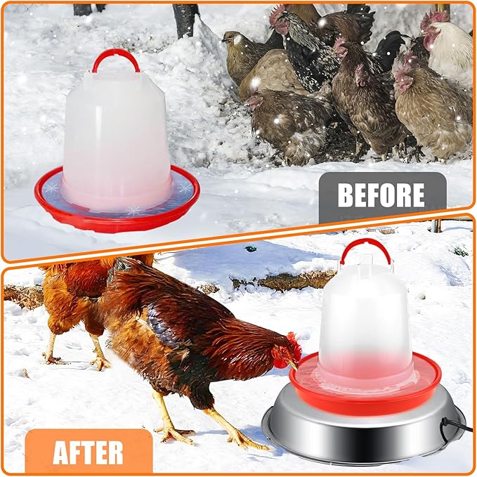 12 Inch Heated Base for Poultry Waterer, 5 Gallon Automatic Electric Chicken Water Heater with Thermostat, Energy-Efficient Winter Deicer for Plastic & Metal Buckets