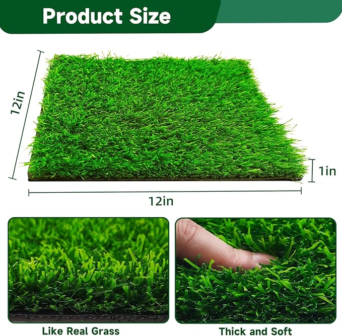 DRQ Chicken Nesting Pads, Washable Artificial Grass Nesting Pads for Chicken Coop, Soft Nesting Box Pads for Chickens & Nesting Boxes, 12"×12" (GreenGreen, 6pack)