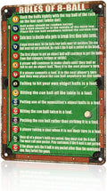 Pool Table Room Decor 8 Ball Rules Sign Retro Pool Table Tin Sign Vintage Metal Poster Nostalgic Wall Art Bar Pub Man cave Shop Living Room Bathroom 12 * 8 In