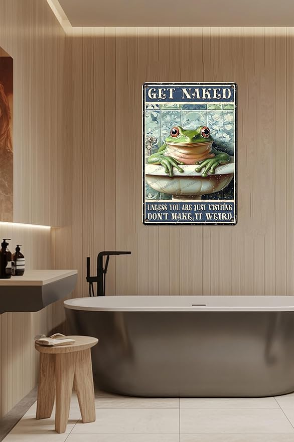 Vintage Frog Bathroom Metal Sign Frog Get Naked Metal Poster Home Bathroom Kitchen Garden Retro Aluminium Sign Art Wall Decor 16x12 Inch
