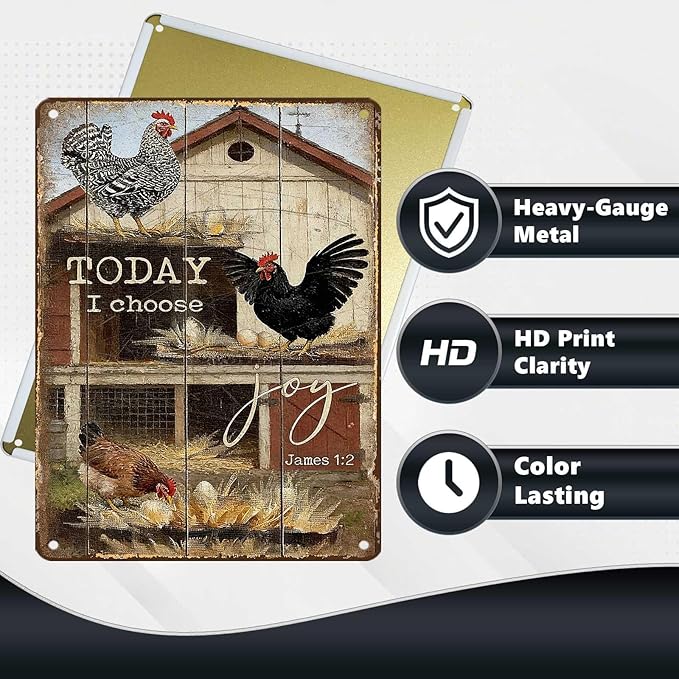 Chicken Metal Sign Chicken Coop Metal Decor Today I Choose Joy Tin Signs Vintage Farmhouse Poster Rustic Wall Decor For Home Farm Poultry House Office Cafe Bar Yard Garden 16 * 12 In