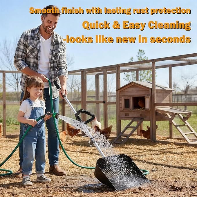 Upgraded Chicken Poop Scooper & Rake 2-in-1, Metal Shovel Head Chicken Coop Scooper for Sand with 22 to 63" Adjustable Stainless Steel Handle, Chicken Scooper for Poop, Farm & Pet