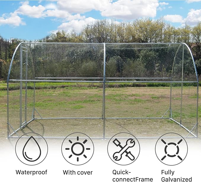 Large Metal Chicken Coop, Walk-in Poultry Cage Galvanized Hen Playpen House Dome Shaped Coop with Waterproof and Anti-Ultraviolet Cover and Lockable Door for Outdoor, Backyard Farm (12.5’ L x 9.2’ W)