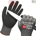 Schwer ProGuard High Level Cut Resistant Work Gloves PR3326 for Extreme Protection，ANSI A9 Cut Gloves with Reinforced Thumb, Non Slip, Durable, Touch-screen, Black 2 Pairs（M）