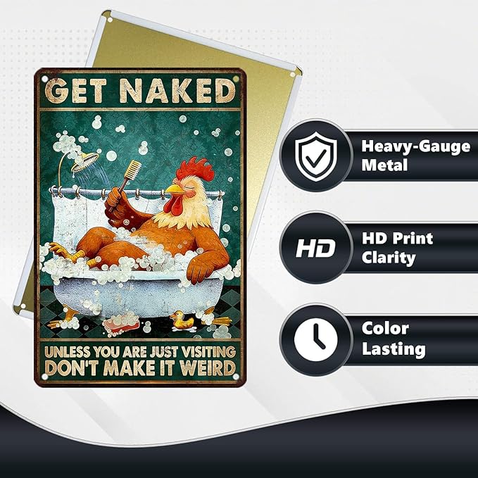 Funny Chicken Metal Signs Bathroom Decor Get Naked Unless You Are Just Visiting Tin Signs Vintage Rooster Metal Decor Rustic Wall Art For Home Coop Restroom Washroom Indoor Toilet 12 * 8 In