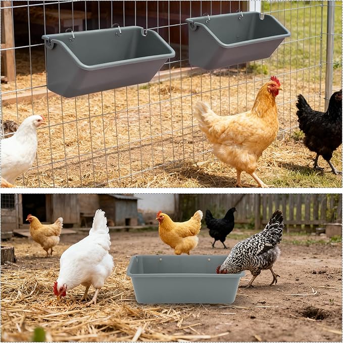 12 Pcs 5 Quart Hanging Chicken Feeders with Metal Clips Duck Water Trough Goat Feeder Bucket Container Chicken Waterer for Fence Deer Horse Pig Turkeys Goose Poultry Livestock Supplies