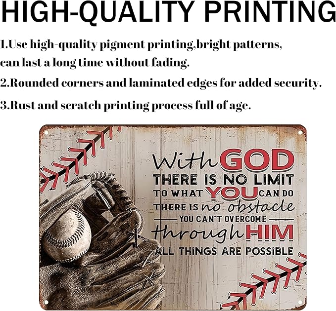 Tin Sign Baseball Posters for Boys Bedroom-Baseball Gifts for Boys 8-12,Baseball Decor for Boy Room 8x12 Inch