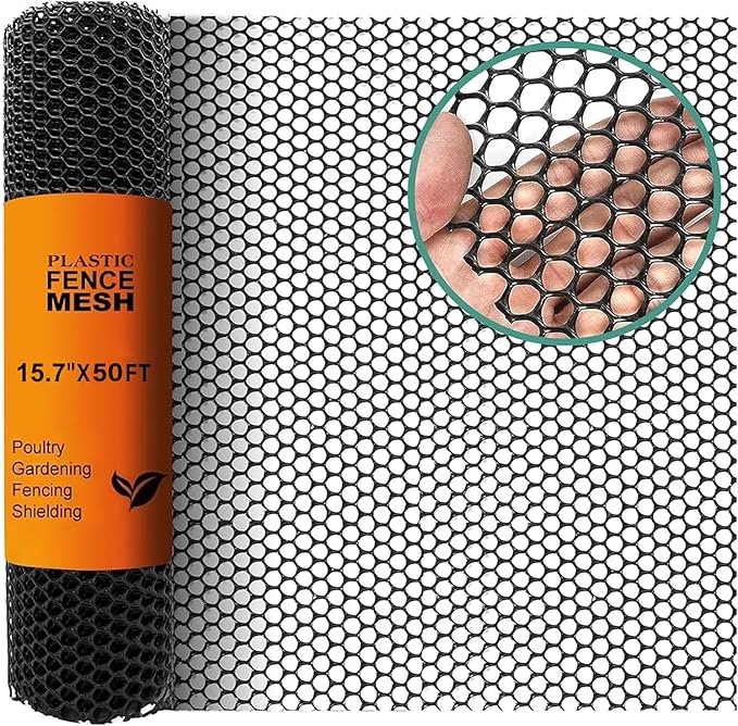 Chicken Plastic Wire Fencing Mesh - Heavy-Duty Plastic Chicken Black Wire Fence Mesh for Gardening, Barrier Netting, Poultry Dogs Rabbit Fencing (Black, 15.7IN x 50FT)