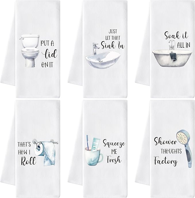 GROBRO7 Funny Sayings Hand Towel - 6Pcs Humorous Bathroom Decorative Polyester Soft Towels for Washroom Home Decor, Housewarming Hostess Gift for Friends