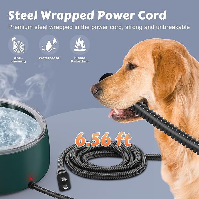 Newget 3L Heated Water Bowl, Outdoor Large Heated Dog Bowls, Outside Waterproof Heated Pet Bowl with Chew Resistant Cord, Smart Thermal Dish Provides Drinkable Water in Winter for Cat, Rabbit, Chicken
