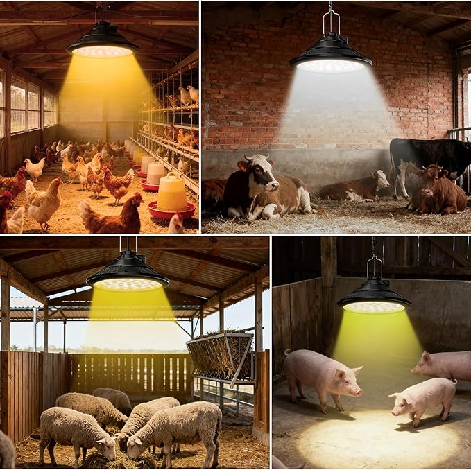 Solar Chicken Coop Light with Timer | 3-Color Dimmable LED, IP66 Waterproof & 16.4ft Cord | Hanging Ceiling Pendant Light for Poultry Farms, Coops(with Solar Panels, Carabiner)