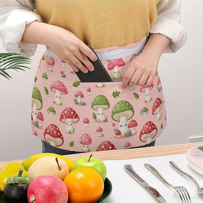 Unisex Apron for Cooking Server Waitress Half Waist Apron with 3 Pockets