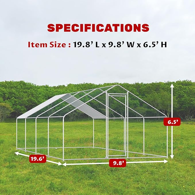 Chicken Coop Large Metal Chicken Run Pen for 20 Chickens Poultry Cage with Waterproof Cover for Walk-in Chicken Run for Yard Outdoor