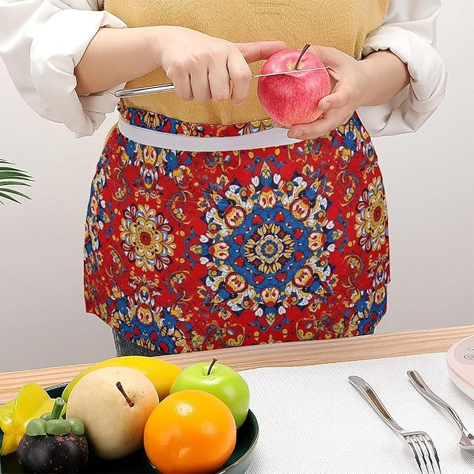 Unisex Apron for Cooking Server Waitress Half Waist Apron with 3 Pockets