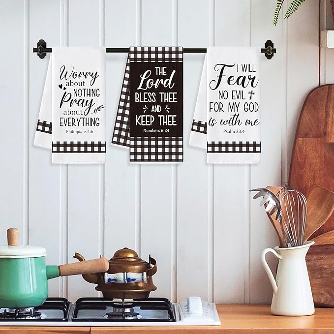 GROBRO7 Bible Verse Hand Towel - 6Pcs Religious Inspirational Thought Prayer Verse Scripture Kitchen Dishcloths Soft Polyester Towels Bathroom Home Decor Christian Gift for Men Women Housewarming