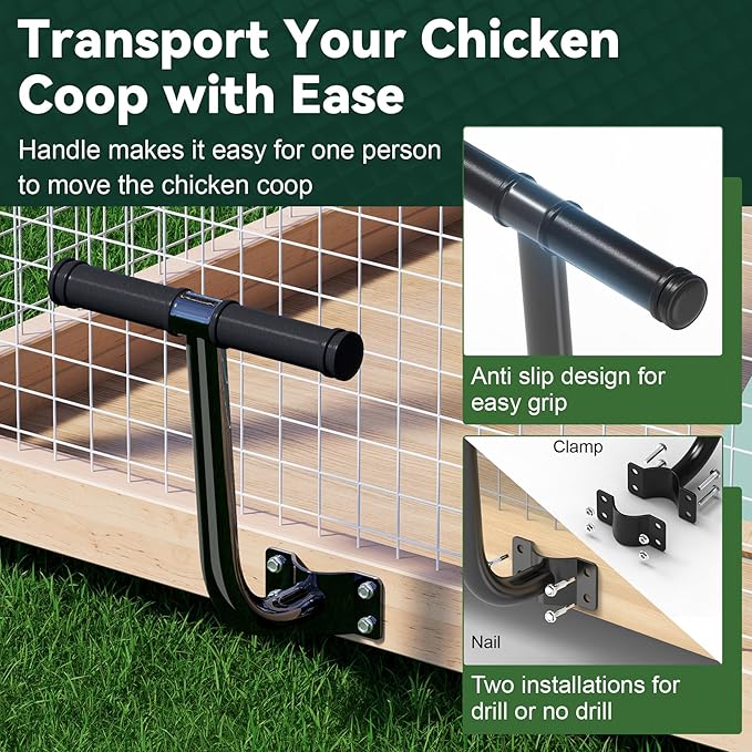 Flehomo Chicken Coop Wheels Kit, 2 Pack 4" Caster Wheels and A Lifting Handle for Easy Movement, Chicken Tractor Wheel Kit for Portable Chicken Coop Accessories Replacement or DIY
