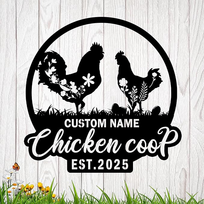 Custom Chicken Coop Metal Sign, Personalized Farmhouse Wall Decor, Vintage Fluffy Butt Hut Decor, Custom Name Sign for Farm, Gifts for Chicken Lovers