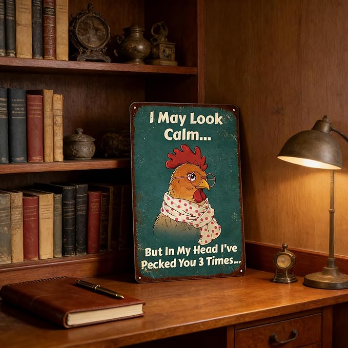 Vintage Funny Chicken Tin Sign for Chicken Coop Farm Farmhouse Yard Decor - Let Me Pour You A Tall Glass Of Get Over It