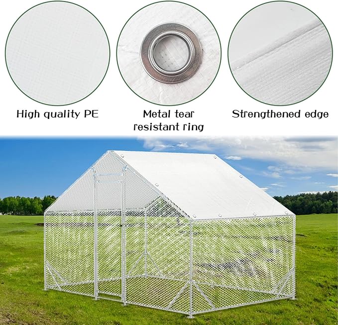 2 PCS Outdoor Chicken Coop Cover with 40 Piece Ball Bungee Cord ，Waterproof and Sunproof Enclosure Chicken Coop Tarp for Outdoor Large Walk-in Pens (only Cover,White, 11.5 x 6.5 ft)