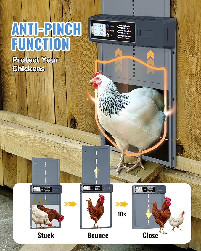 Automatic Chicken Coop Door Solar Powered with XL Large Size 10.8″x 14.2″ Auto Chicken Door Design with USB-C Charging & 3 Modes, Anti-Pinch & Aluminum Alloy Weather Proof-Blue