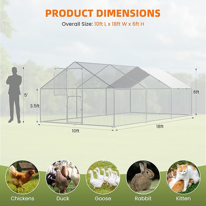 UDPATIO Large Metal Chicken Coop Run House, Walk in Heavy Duty Outdoor Enclosure w/Cover for 30+ Chickens, Ducks, Rabbits - Predator Proof Poultry Pen Habitat Hutch