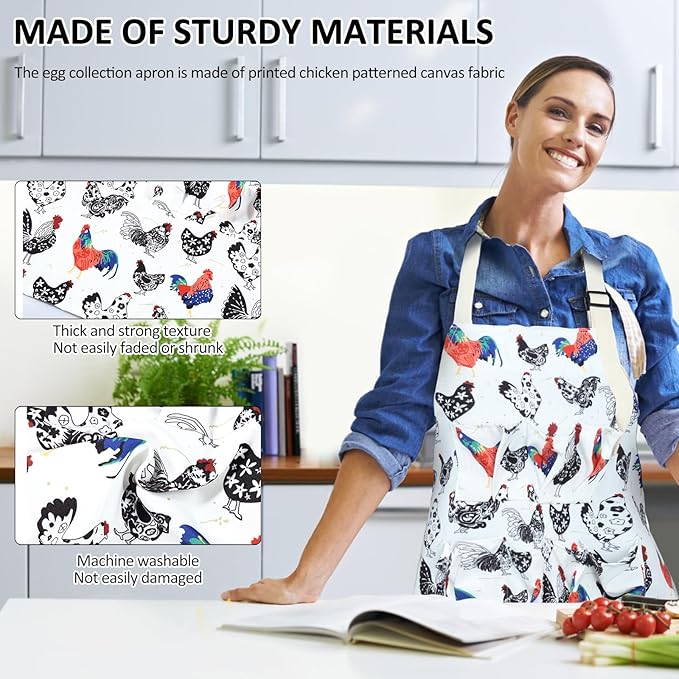 Enduring Canvas Egg Apron, Egg Collecting Apron with 11 Pockets Chicken Egg Apron with Adjustable Strap and Belt Washable Machine Egg Collecting Apron for Chicken Duck Goose Eggs