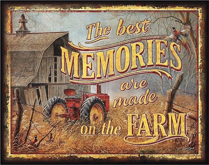 Desperate Enterprises Farm Memories Tin Sign - Nostalgic Vintage Metal Wall Decor - Made in USA