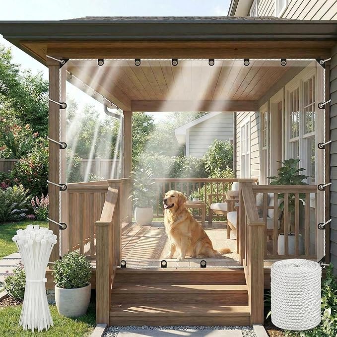 Clear Tarp Heavy Duty Waterproof 10x 12ft, Transparent Vinyl Tarpaulin with Reinforced Grommets, Rainproof Cover for Greenhouse, Heat-Sealed Edges, Plant Protection, Chicken Coop, and Outdoor Garden