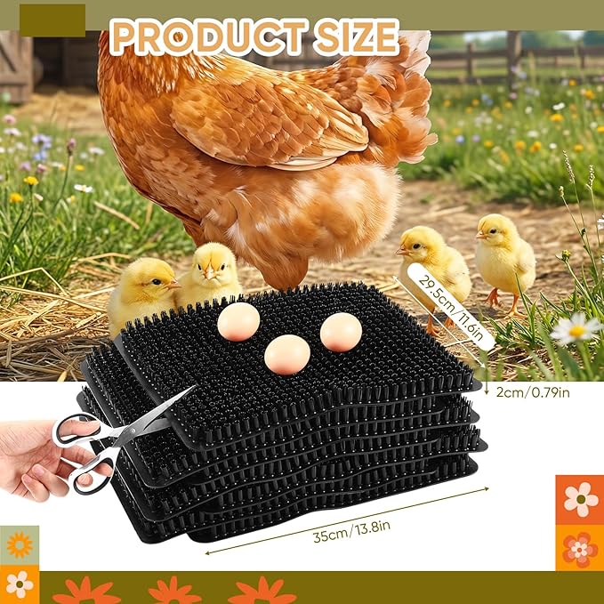 10 Pcs Chicken Nesting Pads Washable 13.8 * 11.6 Nesting Box Pads for Chickens Coop Artificial Grass Rug Accessories Plastic Grass Mat for Chicken Coop Accessories (Black)