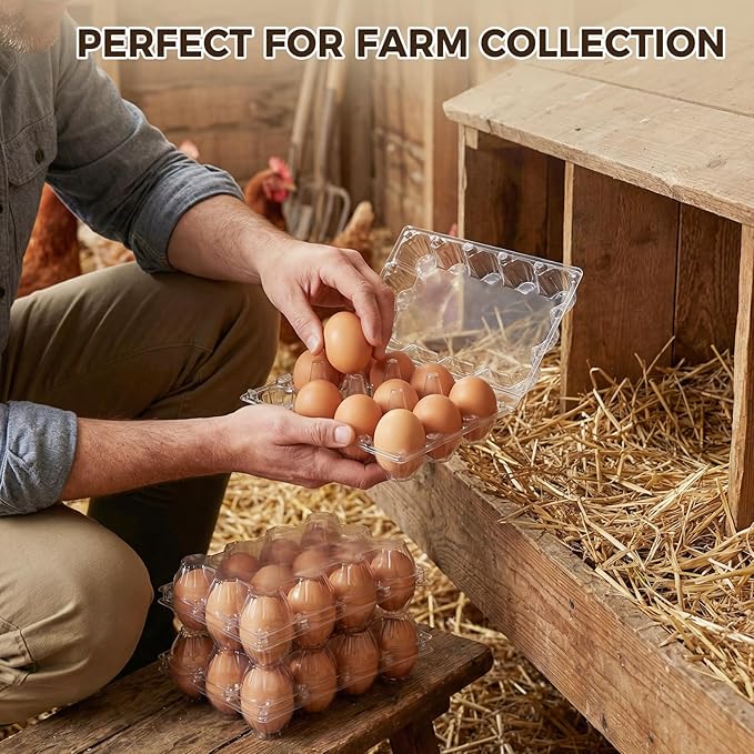 HANSGO 60 PCS 12 Count Plastic Egg Cartons, with 60PCS Date Labels, Bulk Clear Reusable Egg Containers for Fresh Medium Eggs Storage, Suitable for Farms, Families, Markets Display