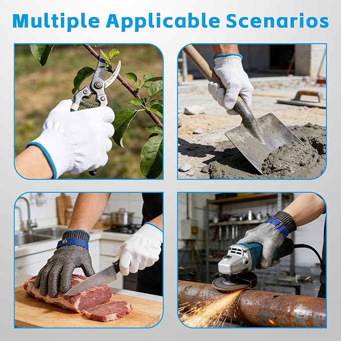 A9 Cut Resistant Chainmail Gloves – Stainless Steel Mesh Metal Glove with Adjustable Wrist Buckle & Nylon Liner Gloves