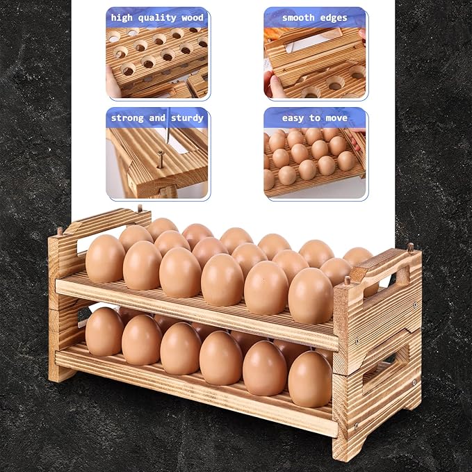 HANSGO 2PCS Countertop Wooden Egg Holders, Egg Container Racks Egg Storage Trays for 18 Fresh Eggs