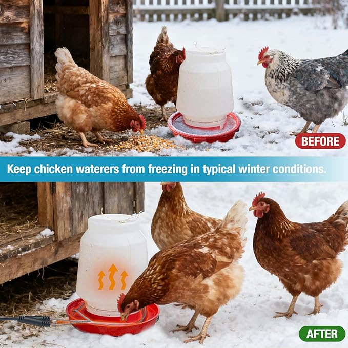 Chicken Water Heated Cord 2 Pack, 39W Chickens Water Heater for Winter, Freeze Proof Chicken Waterer Heater with Long Heating Cord 4FT for Poultry Like Chickens Geese Ducks and Small Animals