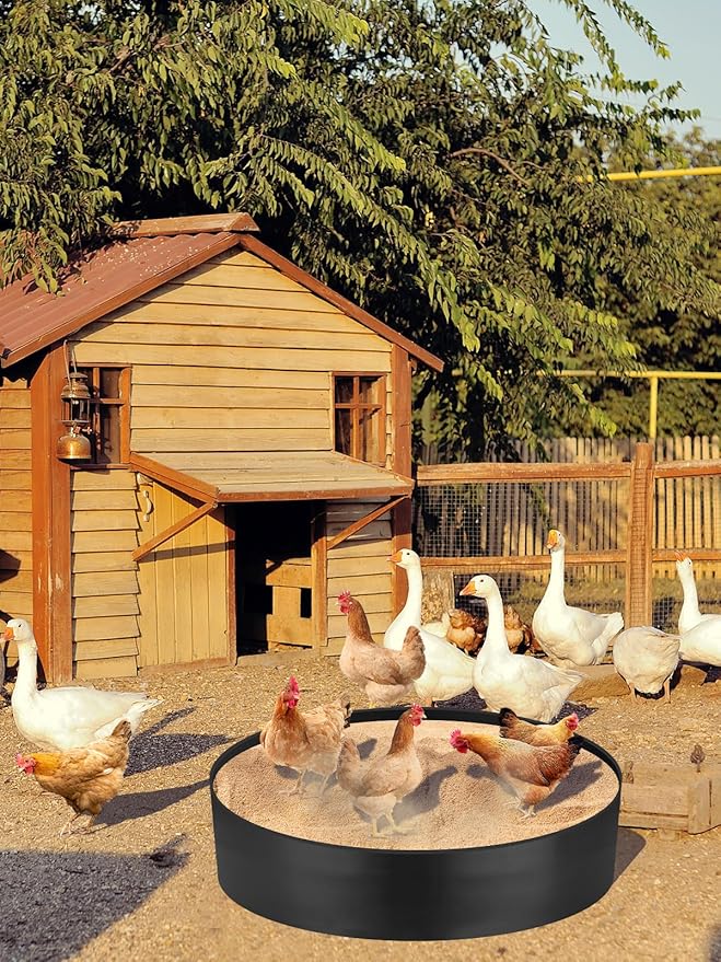 Kalolary Chicken Dust Bath Tub, 37.4''D x 7.8''H Adjustable Dust Bath for Chickens with Bottomless Design, Chicken Dust Bath Container Chicken Coop Cleaner Container Essential Chicken Coop Accessories