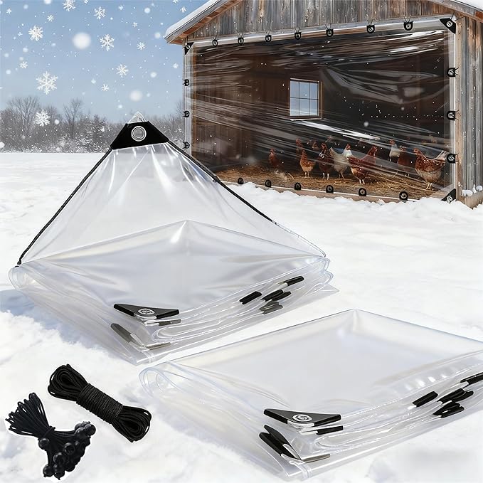 Clear Cover PVC for Poultry, Heavy Duty Vinyl Waterproof Chicken Coop Covers for Winter, Chicken Coop Winter Wrap with Elastic Cords & Grommets Windproof Transparent Coop Cover (3.3× 4.9 ft)